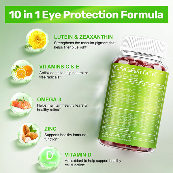Lutein and Zeaxanthin Supplements, Eye Vitamin & Mineral Supplement, Multivitamin for Vision & Ocular Health with Omega-3, Protect and Enhance Your Eye Health Completely, 150 Softgels
