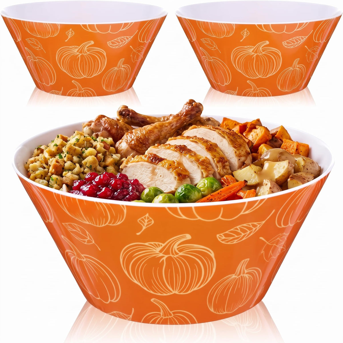 3 Pcs 10" Thanksgiving Serving Bowls, Turkey Print