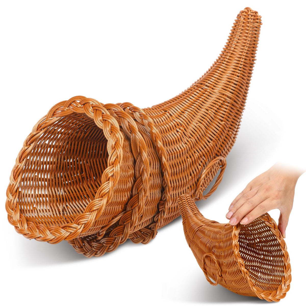 Dandat 1 Pcs Fall Cornucopia Basket Centerpiece 13.78 Inch, Imitation Vine