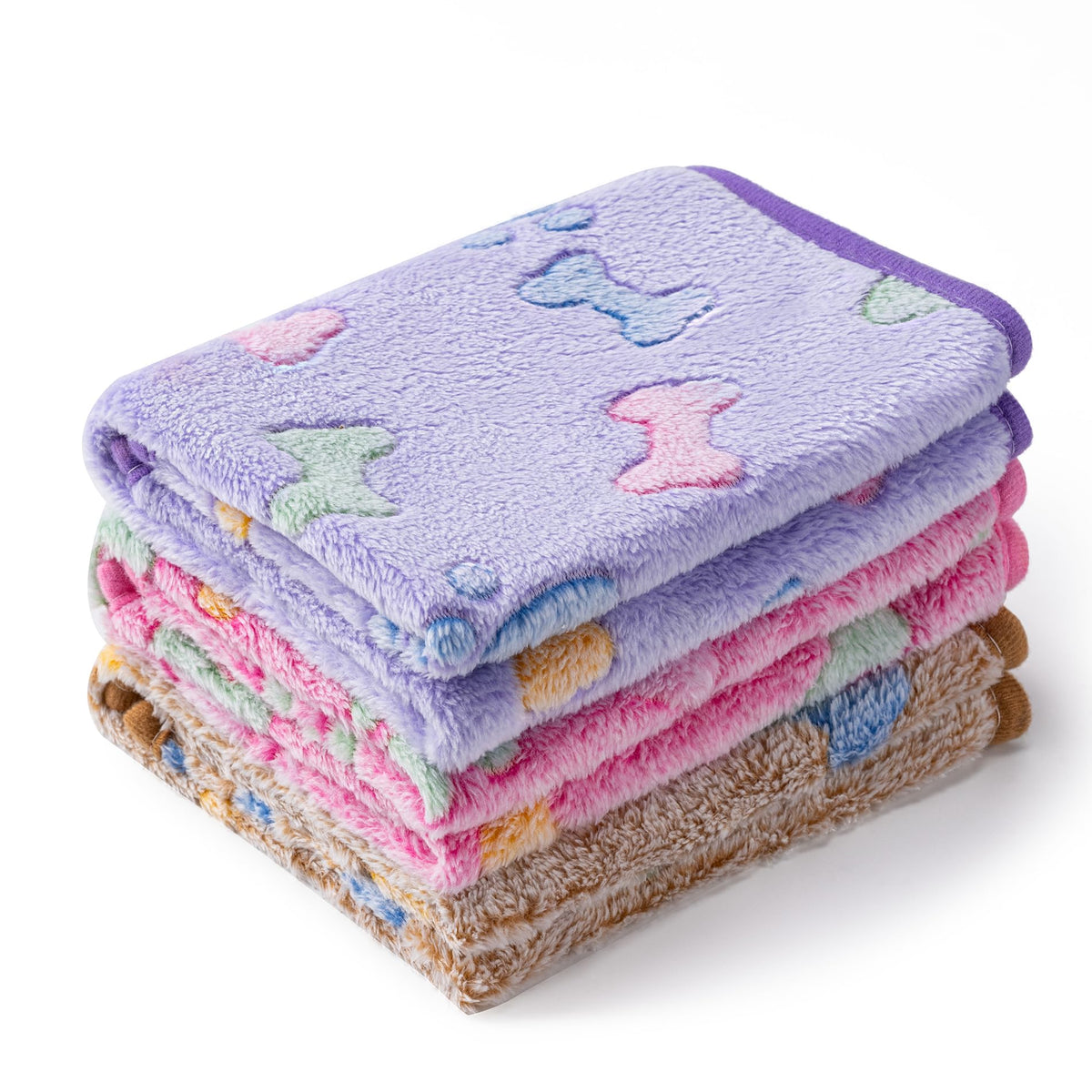 1 Pack 3 Blankets Super Soft Fluffy Premium Fleece Pet Blanket Flannel Paw Printed Throw for Dog Puppy Cat (Small 23x16'', Brown, Pink, White)