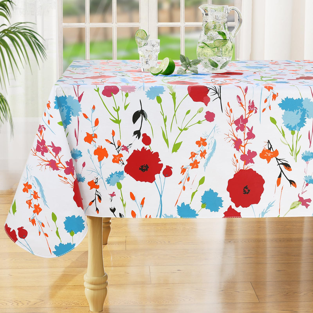 Rectangle Waterproof Vinyl Table Cloth, Wipeable Tablecloth with Flannel Backing, Plastic Table Cover for Fall, Thanksgiving (Pumpkin, 52" x 70")