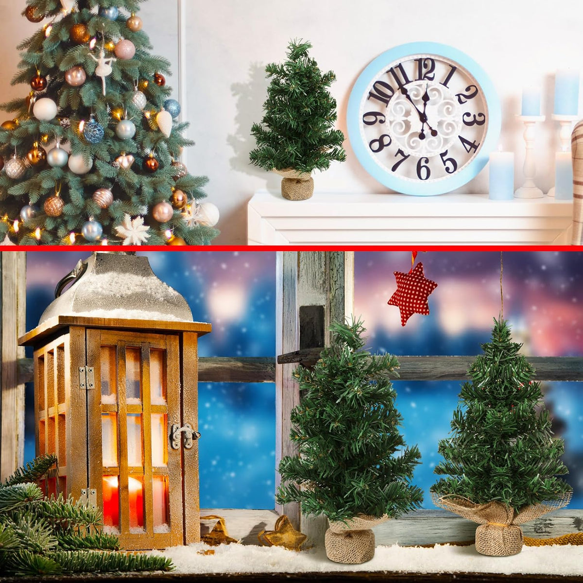 Yinder 2 Pcs 7.87 Inch Mini Christmas Tree Tabletop Pine Decoration
