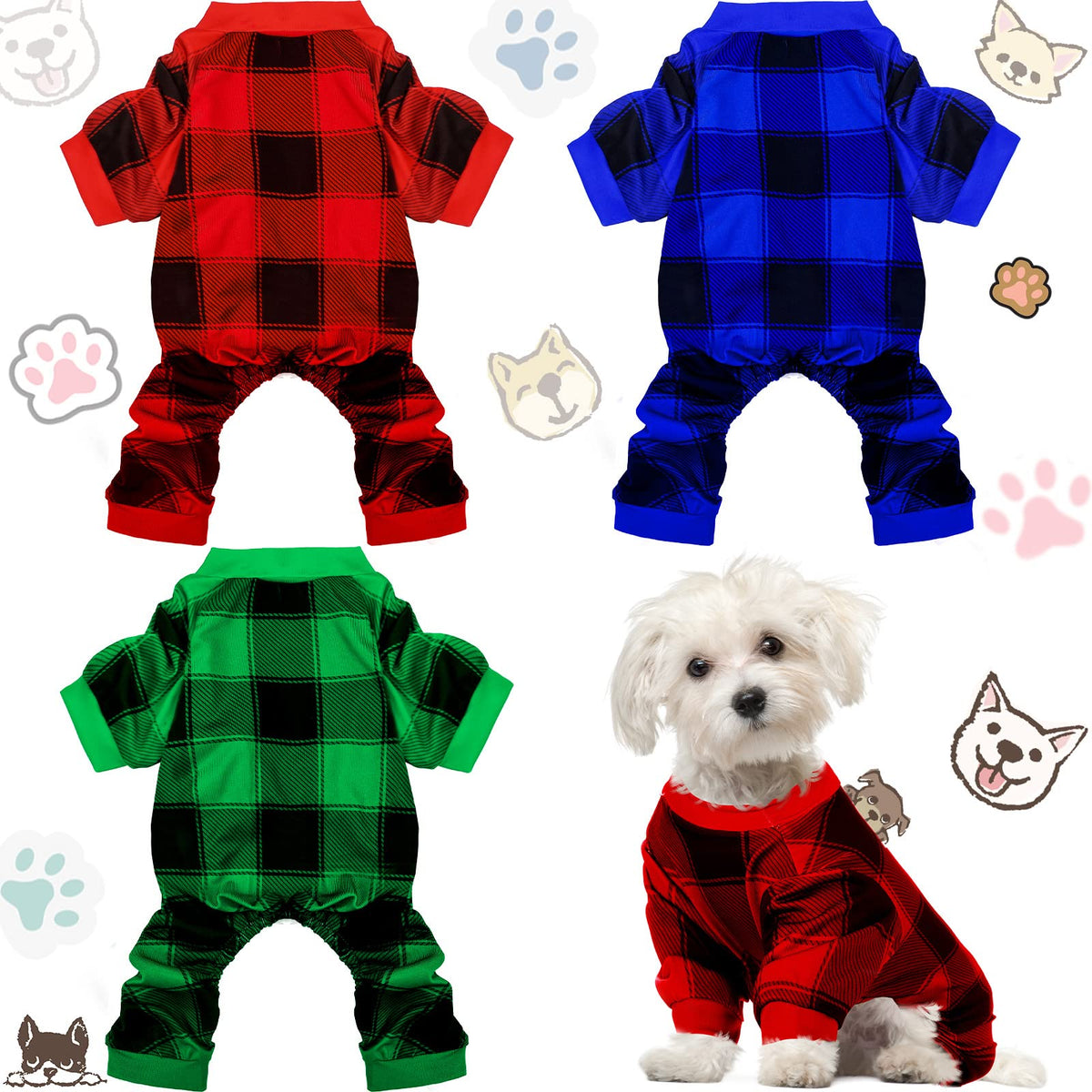 Frienda 3 Pcs Christmas Dog Pajamas,Snowman Pattern,S (fit 3.3-5.5lbs
