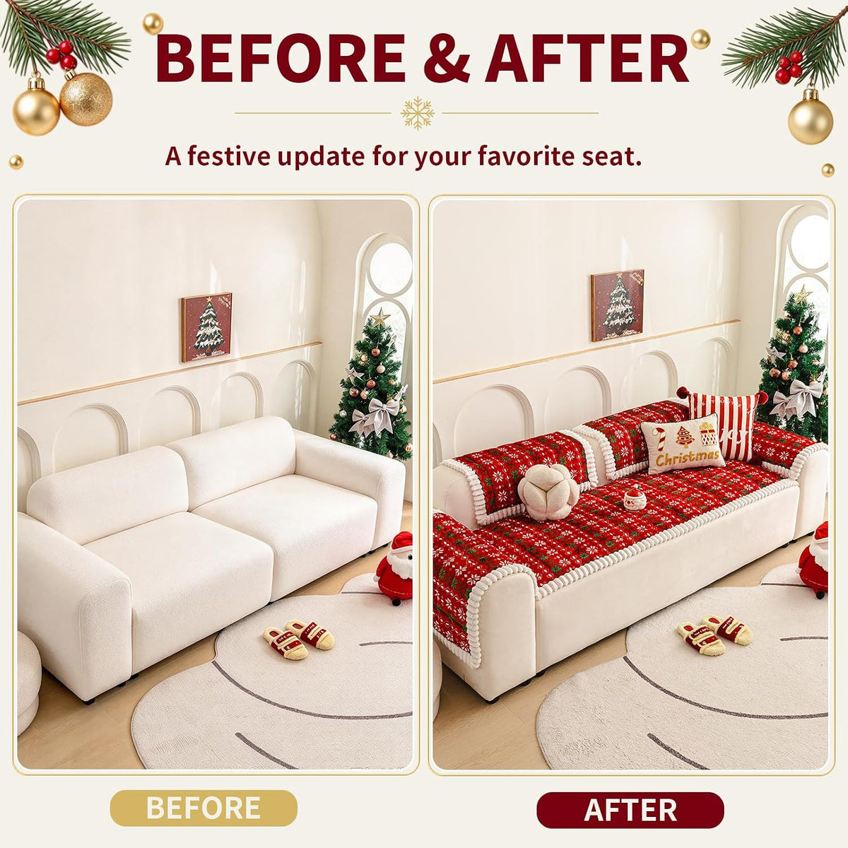 Christmas Couch Cover, Christmas Plush Sofa Cover for Dog Pet 1PC