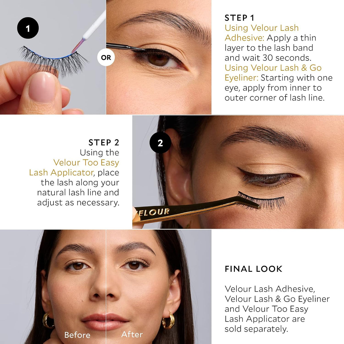 Velour Effortless Lashes, Natural Looking False Eyelashes, Fluffy & Lightweight No Trim Eyelashes, Reusable Fake Lashes For All Eye Shapes, Vegan & Cruelty-Free, Lash Glue not Included (Final Touch)