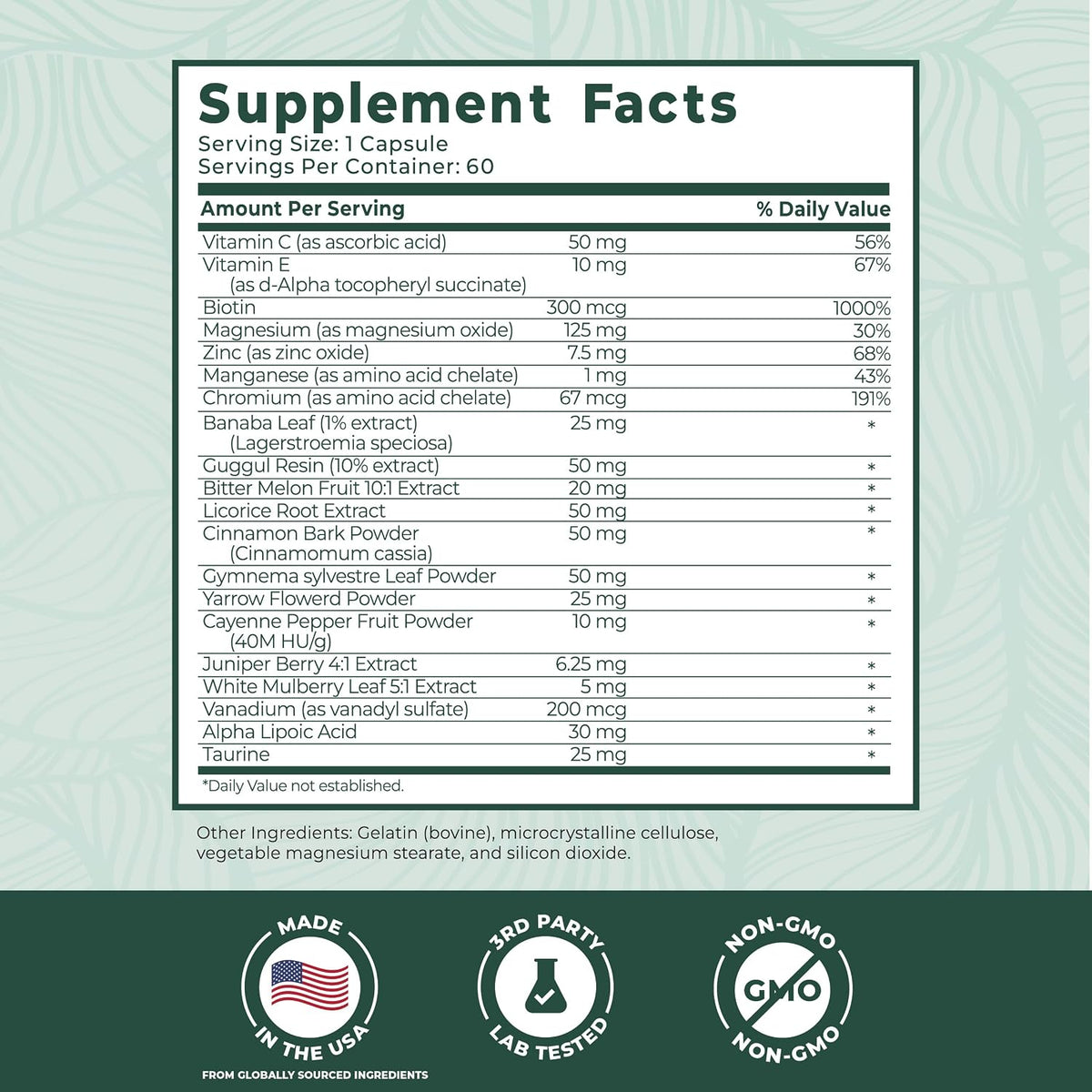 PurePremium Normal Blood Sugar Support Supplement - 20 Active Ingredients Complex to Support Blood Sugar Levels Already in The Normal Range - with Cinnamon, Bitter Melon, Chromium, Mulberry - 60ct