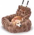 Pelsbarn Luxurious Cozy Car Dog Bed, Faux Fur Travel Bed, Brown, S