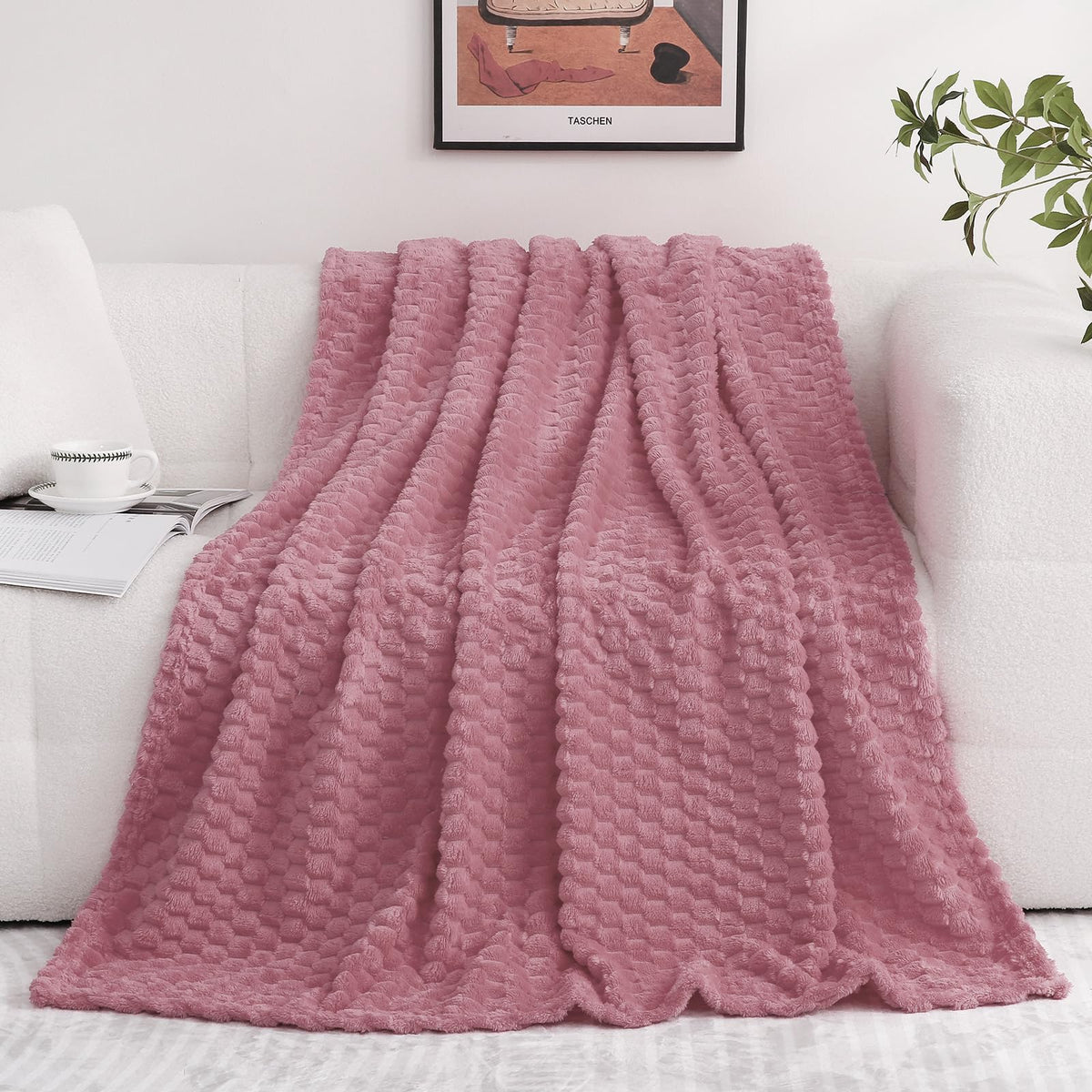 Puncuntex Burnt Orange Throw Blanket 50"×60" Fuzzy 3D Jacquard Decorative