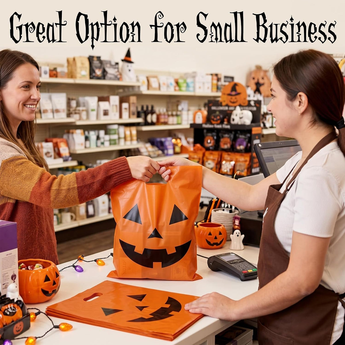 Choice Marts 100 Halloween Candy Bags Bulk 12x15 Treat Bags with Handles