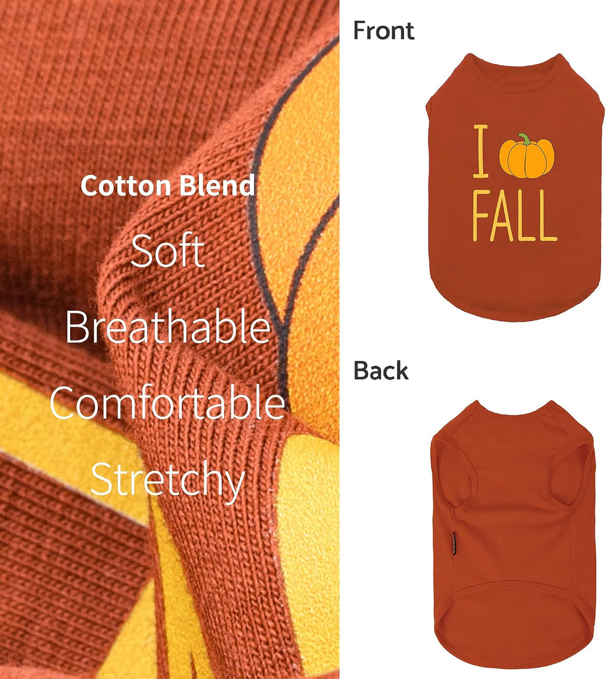 Fitwarm I Love Fall Dog Shirt, Thanksgiving Outfit for Small Dogs Boy Girl, Pet Clothes, Brown, Orange, Yellow, Medium