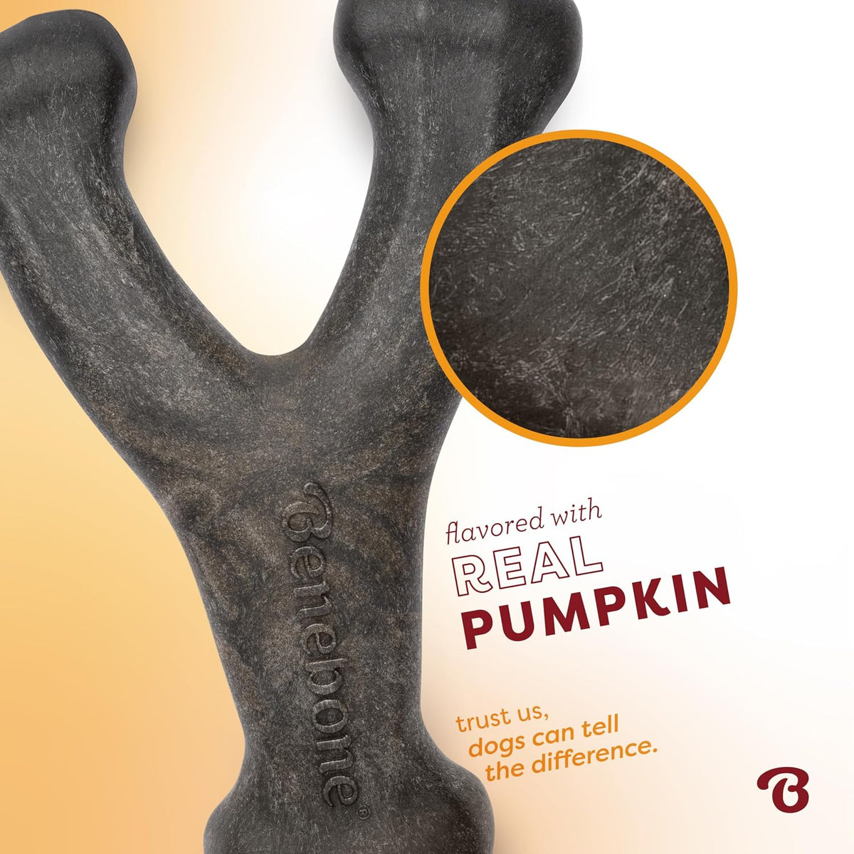 Benebone Wishbone Chew Toy for Aggressive Chewers, Pumpkin Spice, Small