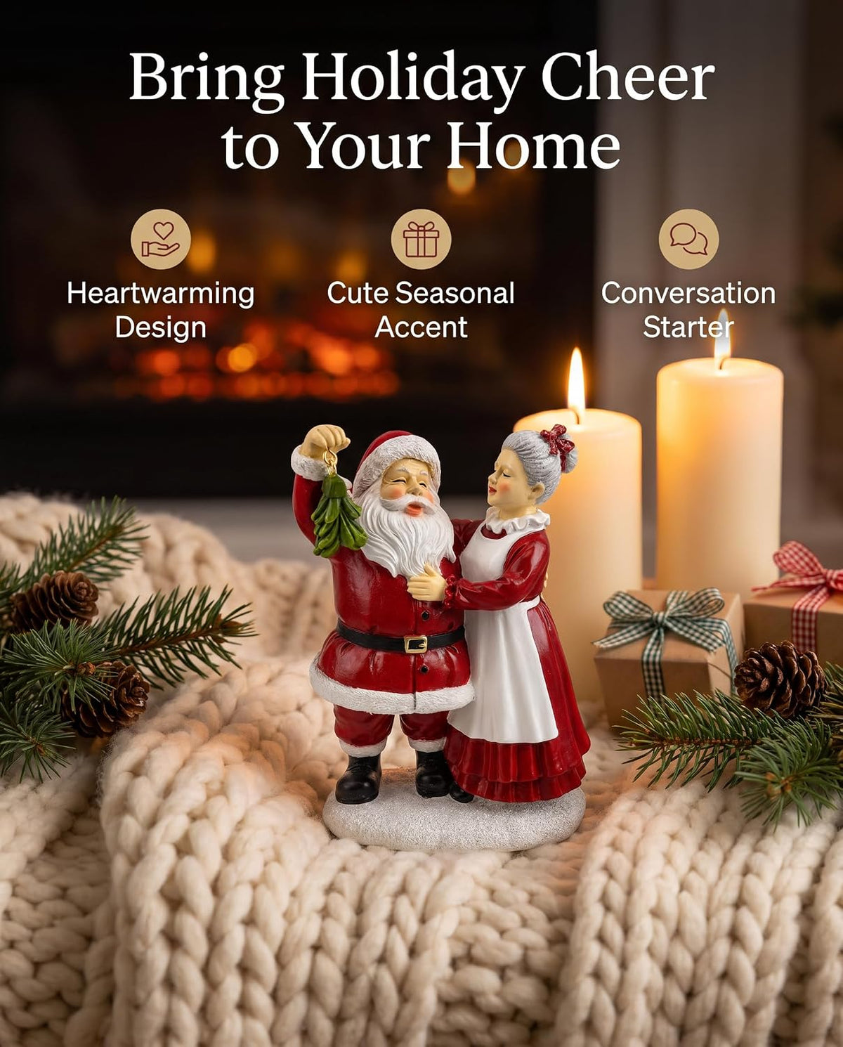 5.5'' Santa and Mrs. Claus Mistletoe Figurine Christmas Tabletop Decor