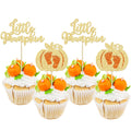 24pc Little Pumpkin Cupcake Toppers - Glitter Pumpkin Cupcake Picks - Baby Shower Decorations - Fall Harvest Theme - Kids Birthday Party Supplies