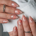CurvLife Milky White Square Press on Nails Short, Soft Gel Fake Nails with Clean Nude Apricot Design Full Cover False Nails Glossy Nude Glue on Nails Artificial Stick on Nails for Women