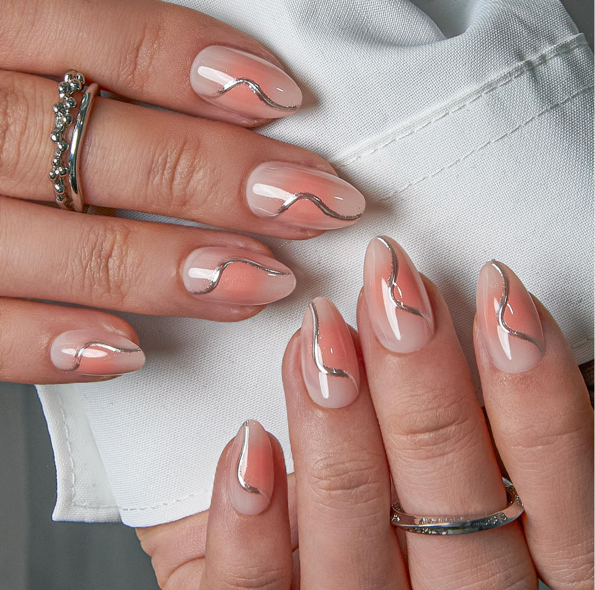 CurvLife Milky White Square Press on Nails Short, Soft Gel Fake Nails with Clean Nude Apricot Design Full Cover False Nails Glossy Nude Glue on Nails Artificial Stick on Nails for Women