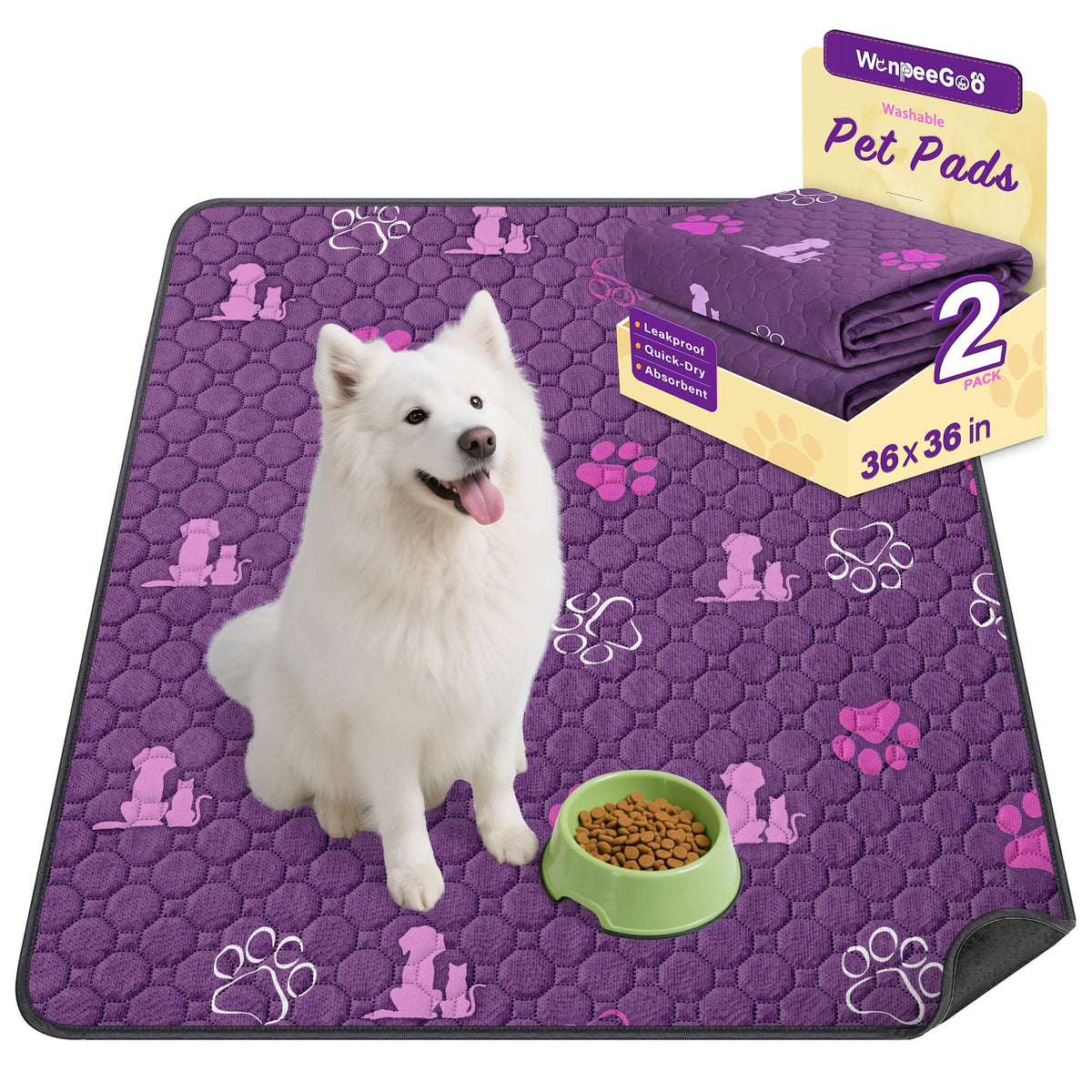 WanpeeGoo Washable Pee Pads for Dogs, Waterproof, 18 x 24 in, 4 Pack, Gray | Super Absorbent, Waterproof and Non-Slip; Washable, Reusable Dog Pads for Crates, Playpens, Floors, Furniture and Travel