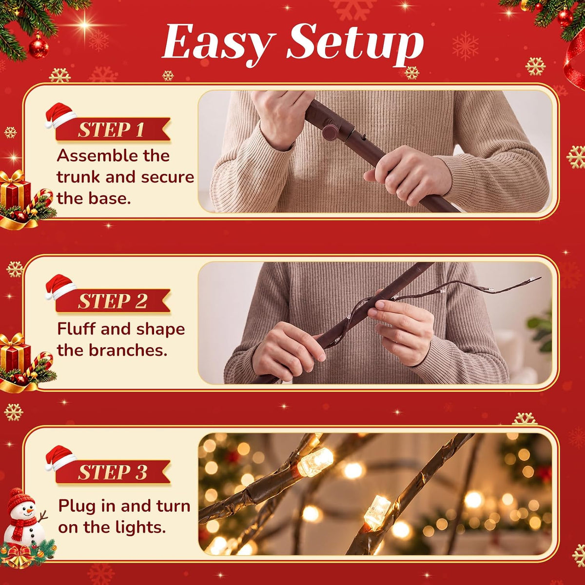 DUMOS 5 Ft Lighted Star Christmas Twig Tree with 200 LED Lights, Xmas Decor