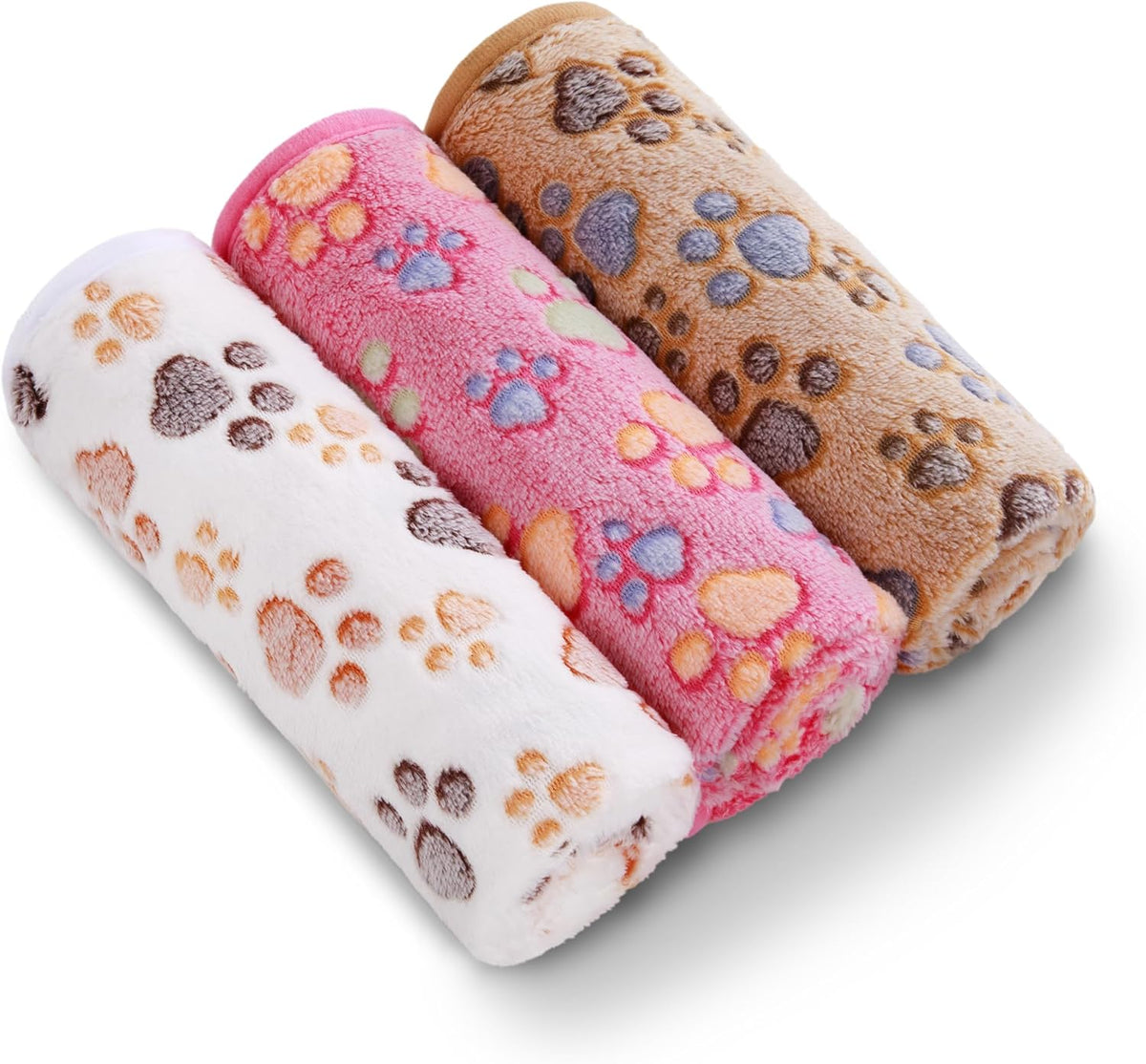 Luciphia 1 Pack 3 Blankets Super Soft Fluffy Premium Fleece Pet Blanket Flannel Throw for Dog Puppy Cat Paw Brown/Pink/White Small(23x16 inch)