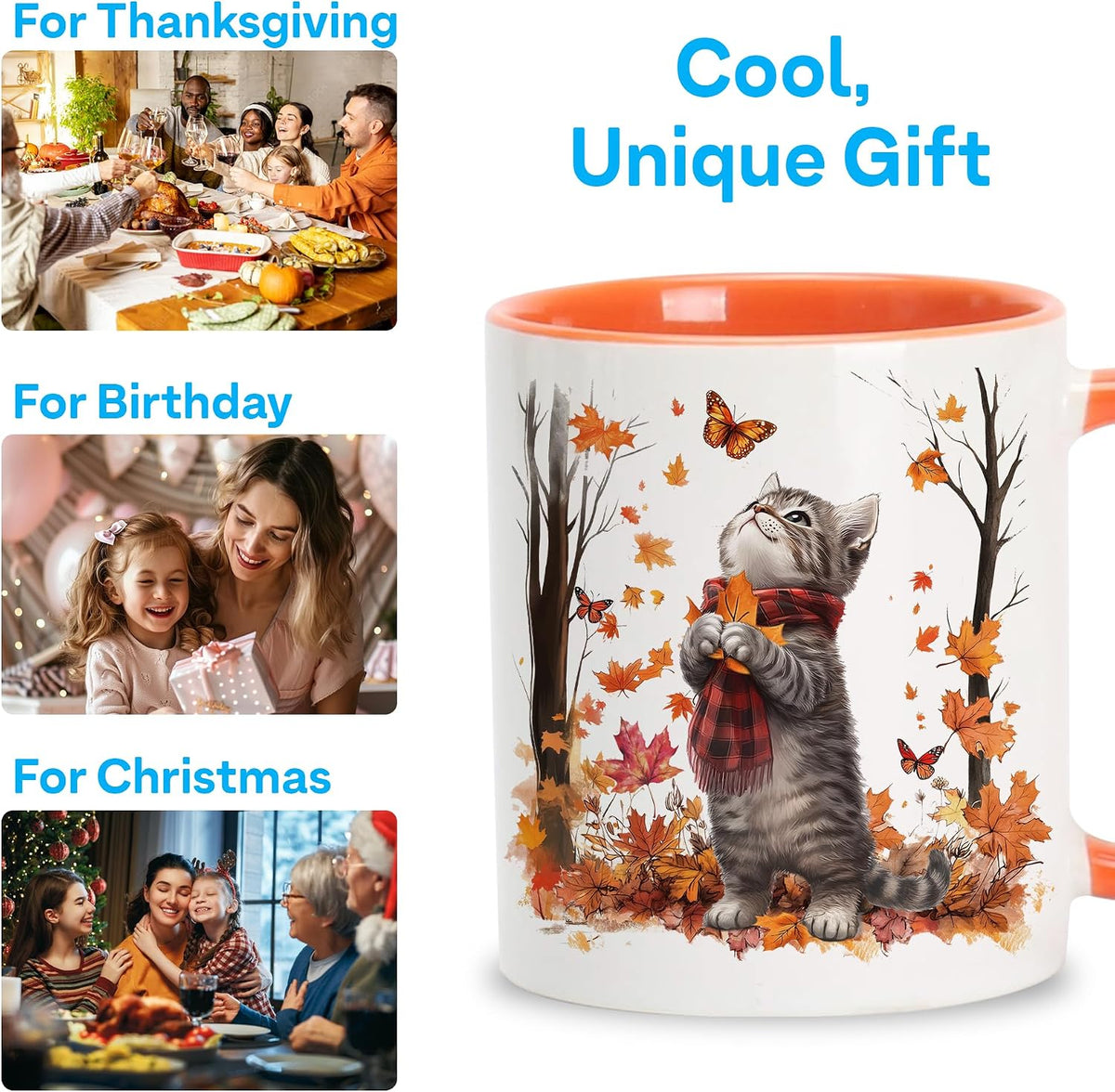 Hyturtle Fall Cat Maple Leaves Coffee Mug with Spoon Gifts on Birthday