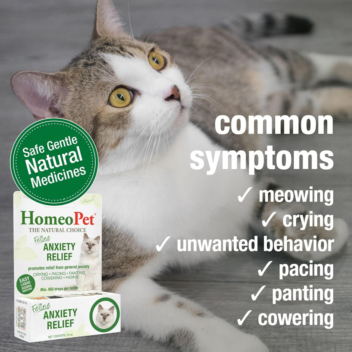 HomeoPet Feline Anxiety Relief Safe and Natural Pet Stress and Anxiety Support Supplement for Cats 15 Milliliters