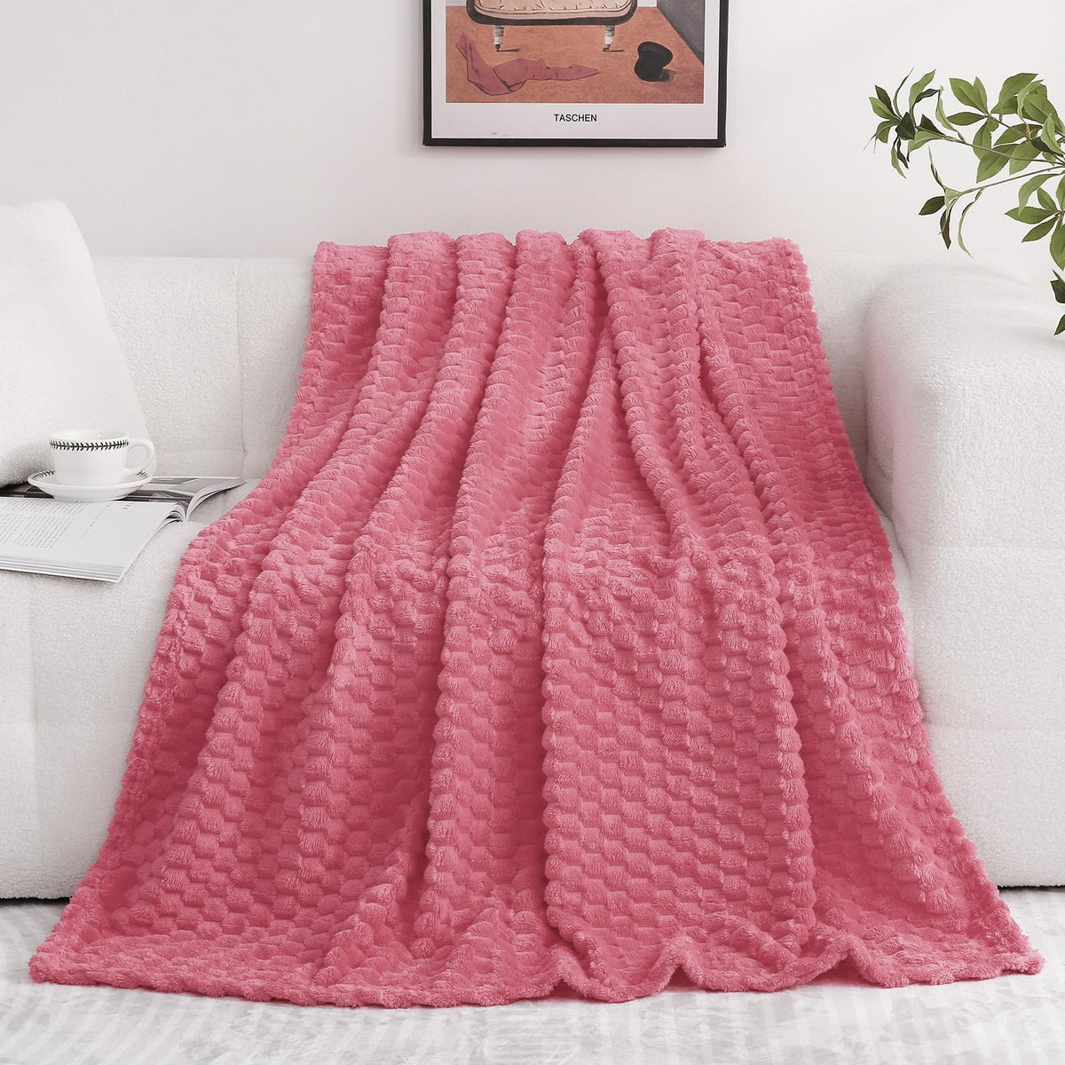 Puncuntex Burnt Orange Throw Blanket 50"×60" Fuzzy 3D Jacquard Decorative