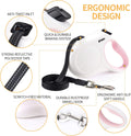 Fida Retractable Dog Leash for Small Breed up to 26 lbs, 16 ft Pet Walking Leash with Dispenser and Poop Bags, Anti-Slip Handle, Reflective Strong Nylon Tape, One-Handed Brake (S, White & Pink)