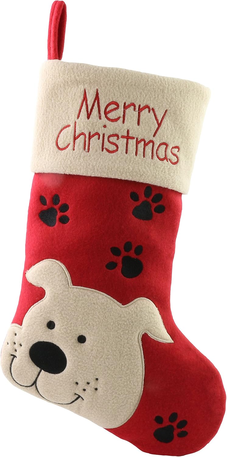 WEWILL 18" Dog Felt Christmas Stockings Paws Puppy Red Xmas Stocking Decor