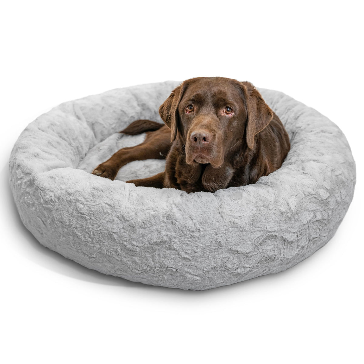 Best Friends by Sheri The Original Calming Donut Dog Bed for Large Dogs up to 100 lbs, Shag Faux Fur, Taupe, Large, 36" x 36"