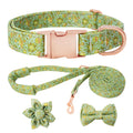 Dog Collar and Leash Set Girls Adjustable Puppy Collars with Floral Bow Tie for Small Medium Large Female Dogs, Orange Flower, XS