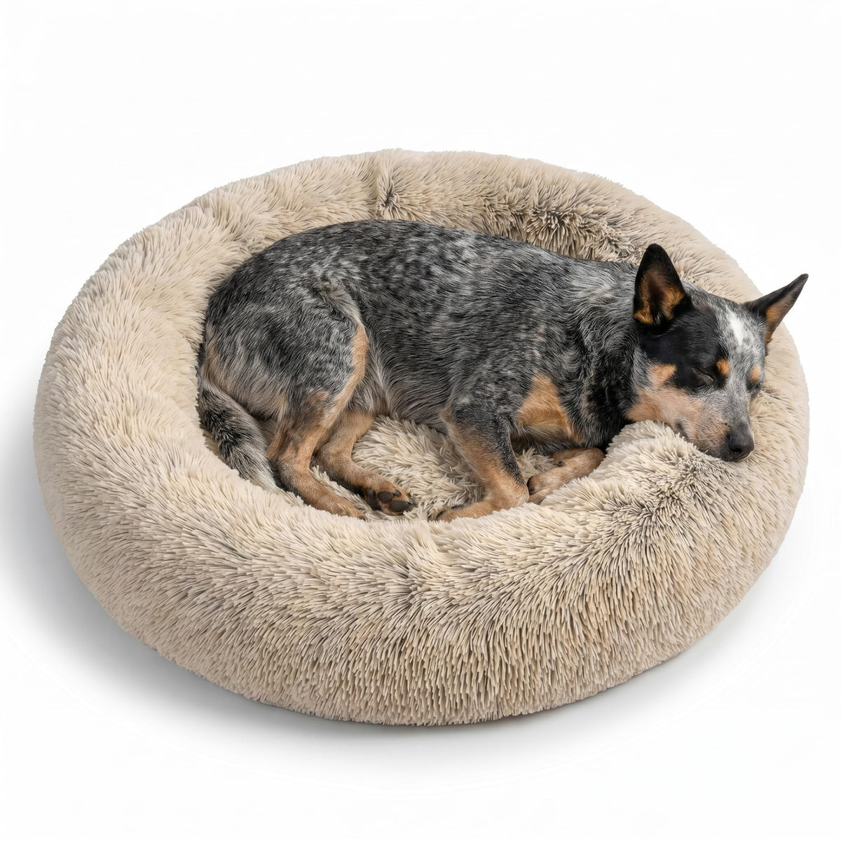 Best Friends by Sheri The Original Calming Donut Dog Bed for Large Dogs up to 100 lbs, Shag Faux Fur, Taupe, Large, 36" x 36"