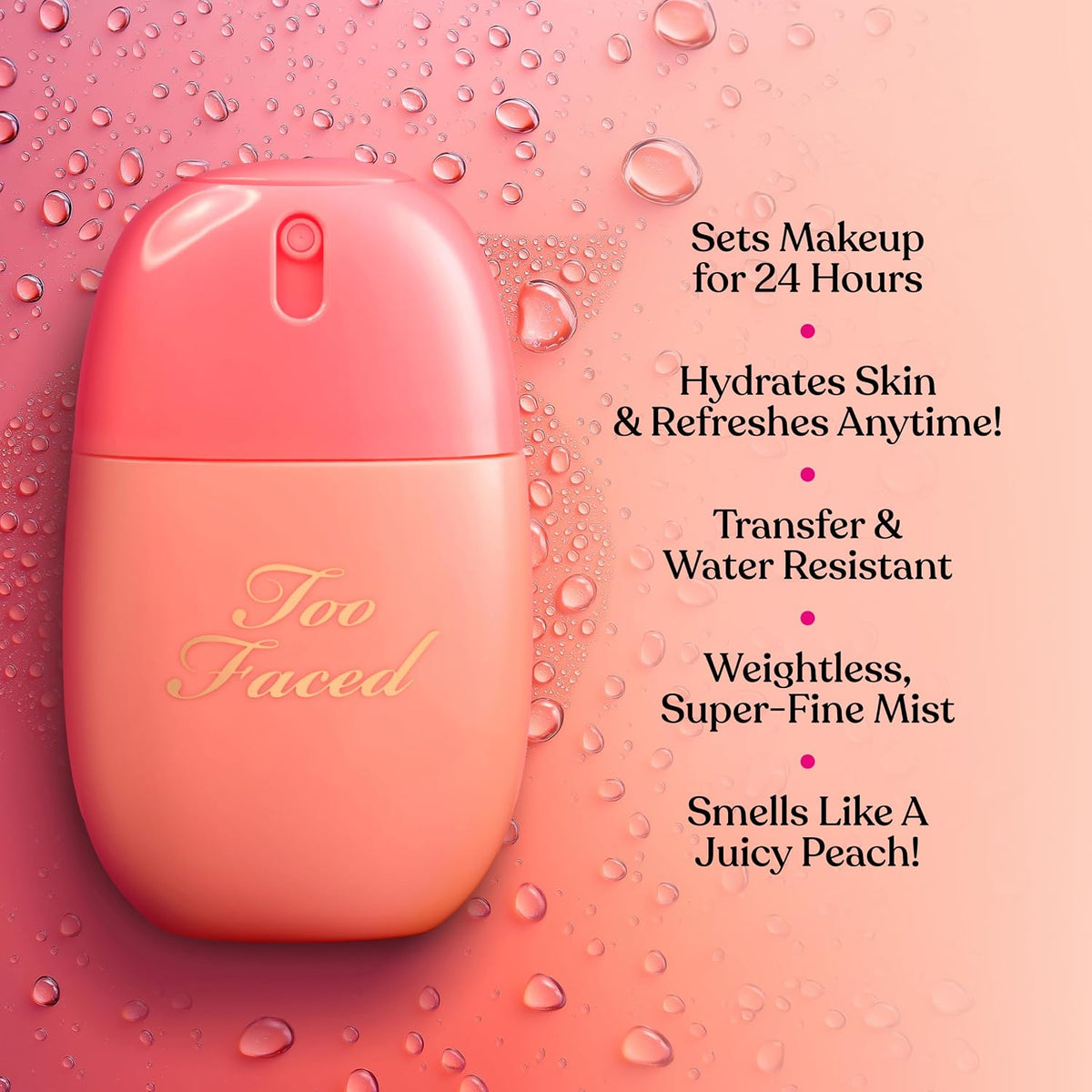 Too Faced Peach Mist Setting Spray | Weightless, Hydrating Makeup Setting Spray for Long Lasting Dewy Finish, 1.7 Fl Oz
