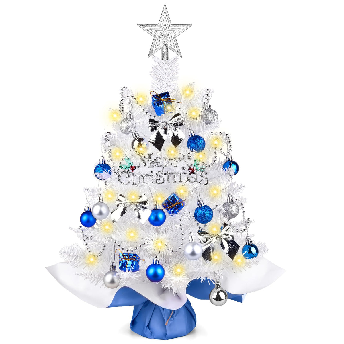 Small Mini Christmas Tree with Lights, 2 Ft Little Table Top Christmas Tree