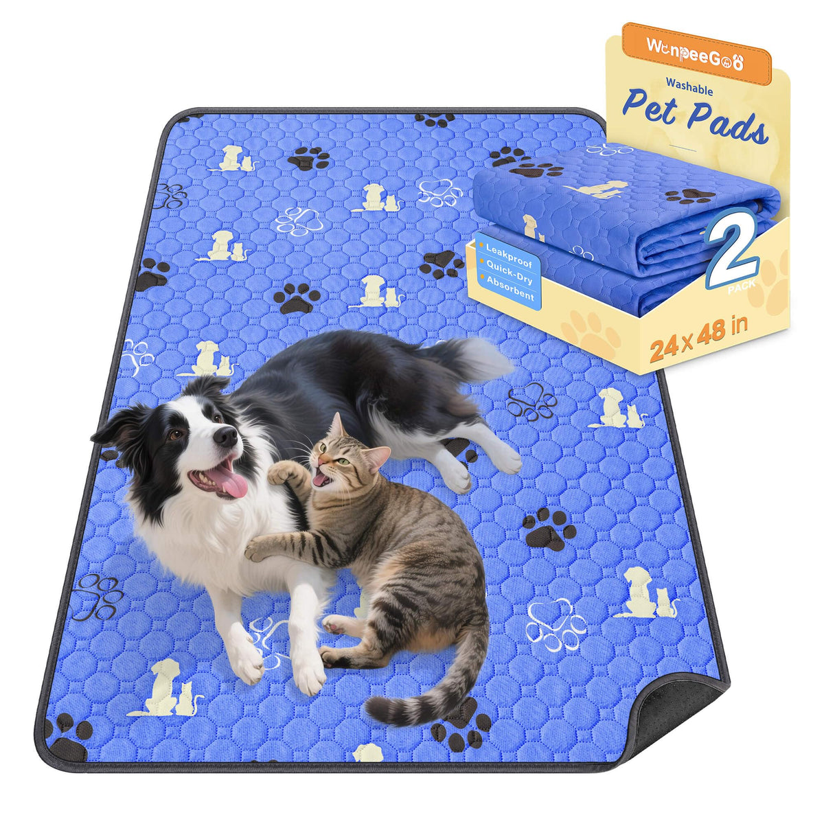 WanpeeGoo Washable Pee Pads for Dogs, Waterproof, 18 x 24 in, 4 Pack, Gray | Super Absorbent, Waterproof and Non-Slip; Washable, Reusable Dog Pads for Crates, Playpens, Floors, Furniture and Travel