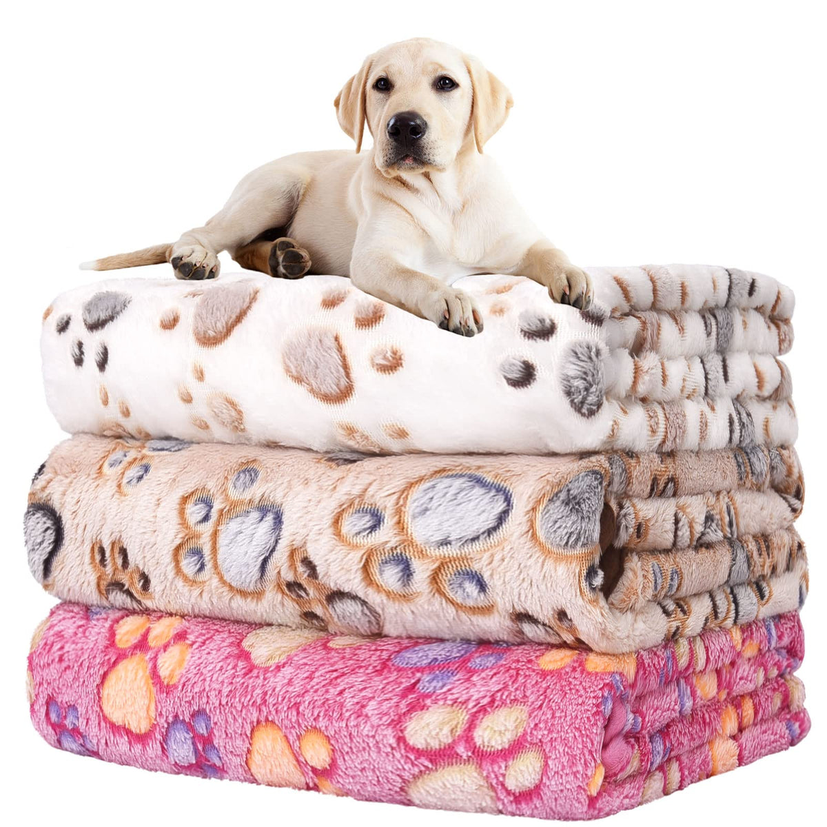 Rezutan 1 Pack 3 Blankets for Dogs, Dog Blanket for Large & Medium Pet Cat, Premium Soft Fluffy Suitable for Dog Kennels & Beds, Sofas, Gifts Puppy Essentials, 41x31inch, Gray/Blue/Beige
