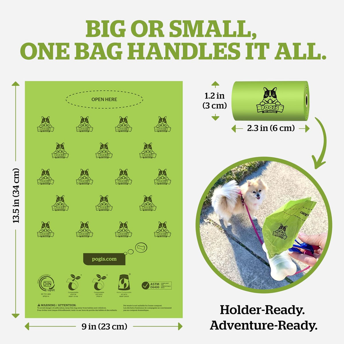 Pogi's Compostable Poop Bags – Leak-Proof, Extra-Large, Made with Plants – 18 Rolls (270 Bags)