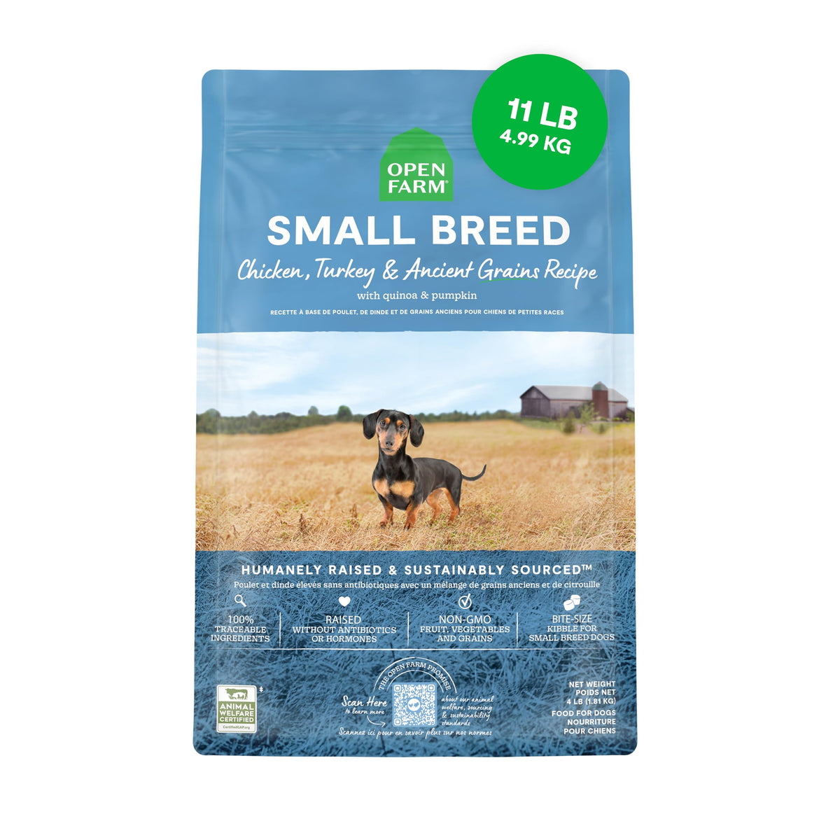 Open Farm, Ancient Grains Dry Dog Food, Protein-Rich & Nutrient Dense, 90% Animal Protein Mixed with Non-GMO Fruits, Veggies and Superfoods, Grass-Fed Beef Recipe, 4lb Bag
