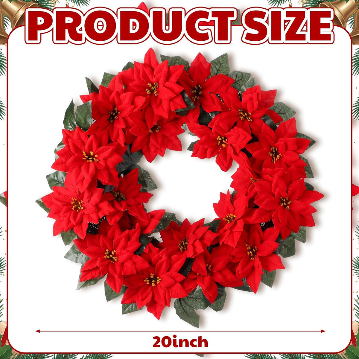 Riceshoot Christmas Artificial Poinsettia Wreath 20" Christmas Red Wreath