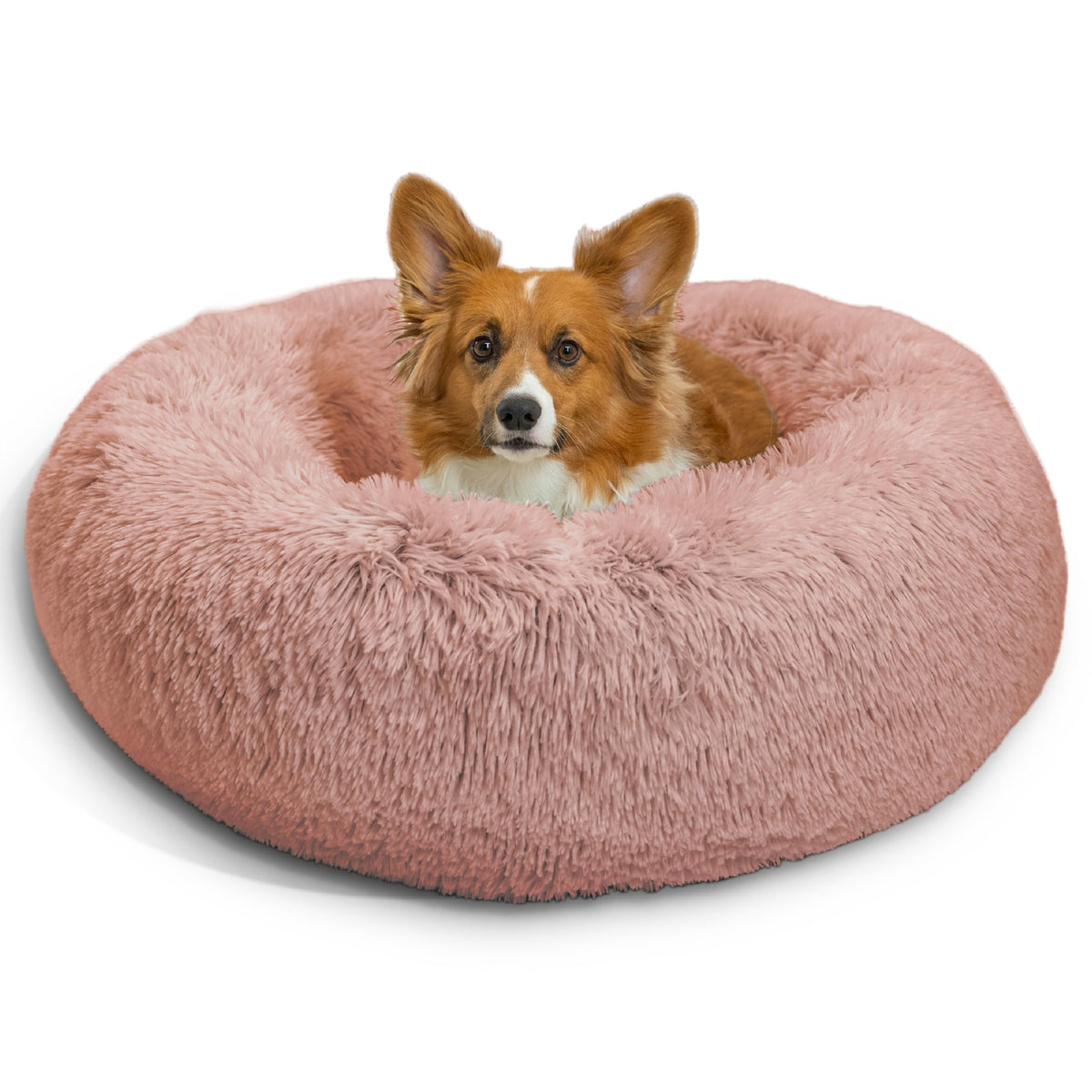 Best Friends by Sheri The Original Calming Donut Dog Bed for Large Dogs up to 100 lbs, Shag Faux Fur, Taupe, Large, 36" x 36"