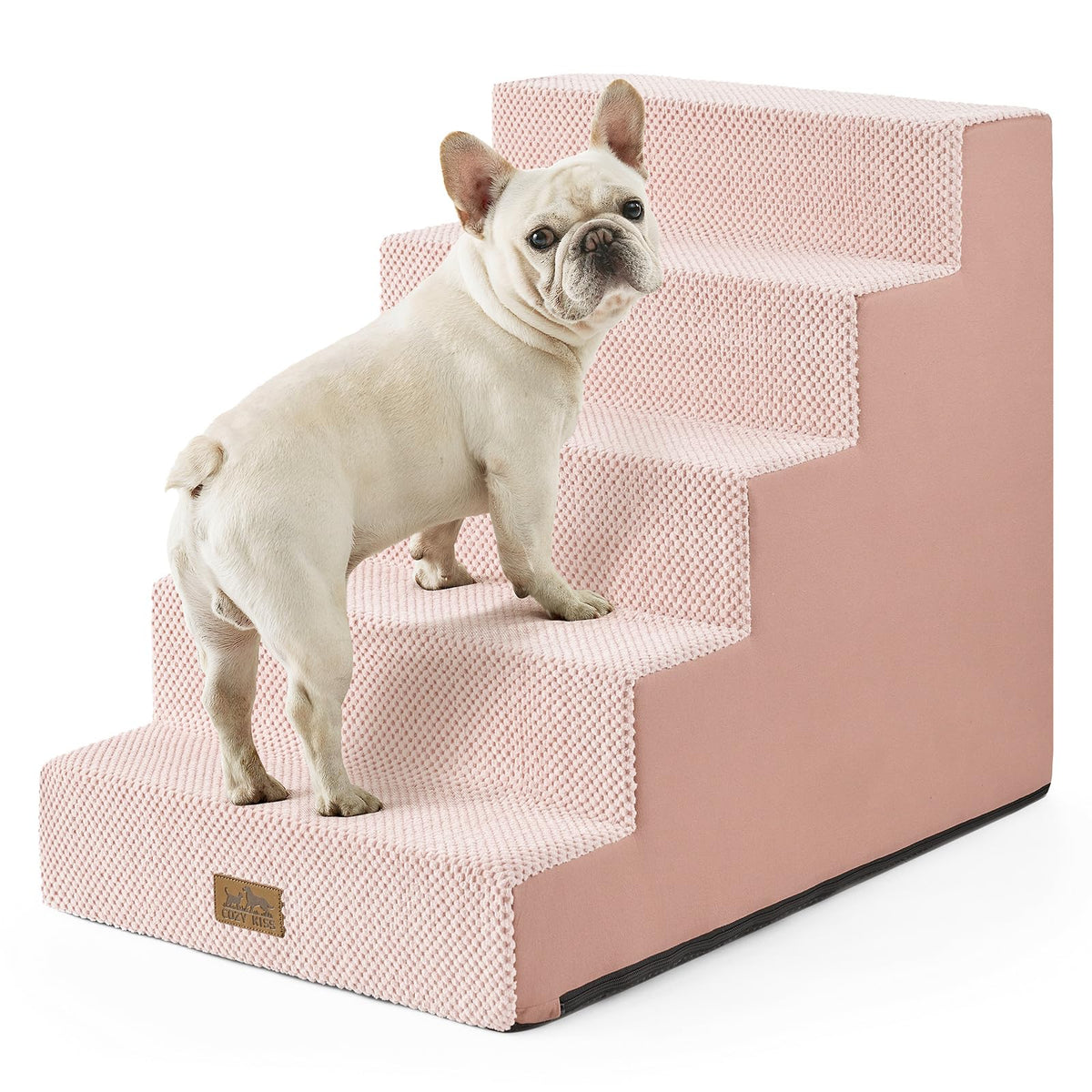 COZY KISS Dog Stairs for Small Dogs, 5 Tier Wider Pet Stairs for High Beds, 23.6" H Non-Slip Dog Steps for Old Cats, Puppies, Small Medium Dogs, 19.7x29.5x23.6 inch, Beige