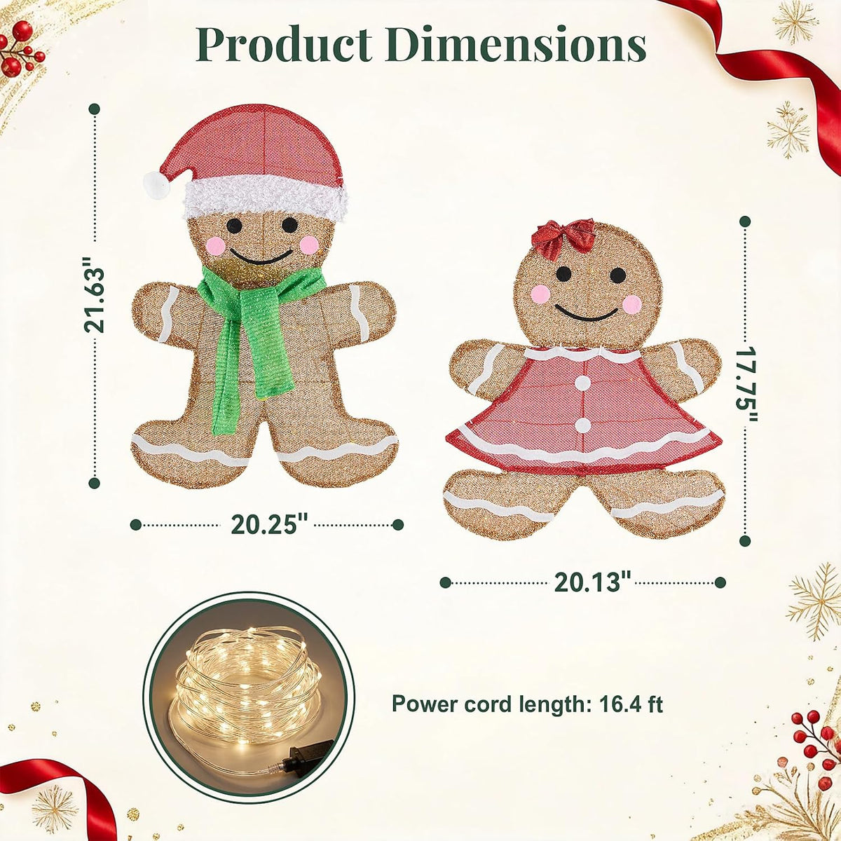 Gingerbread Man Christmas Outdoor Decor with LED Lights, Set of 2
