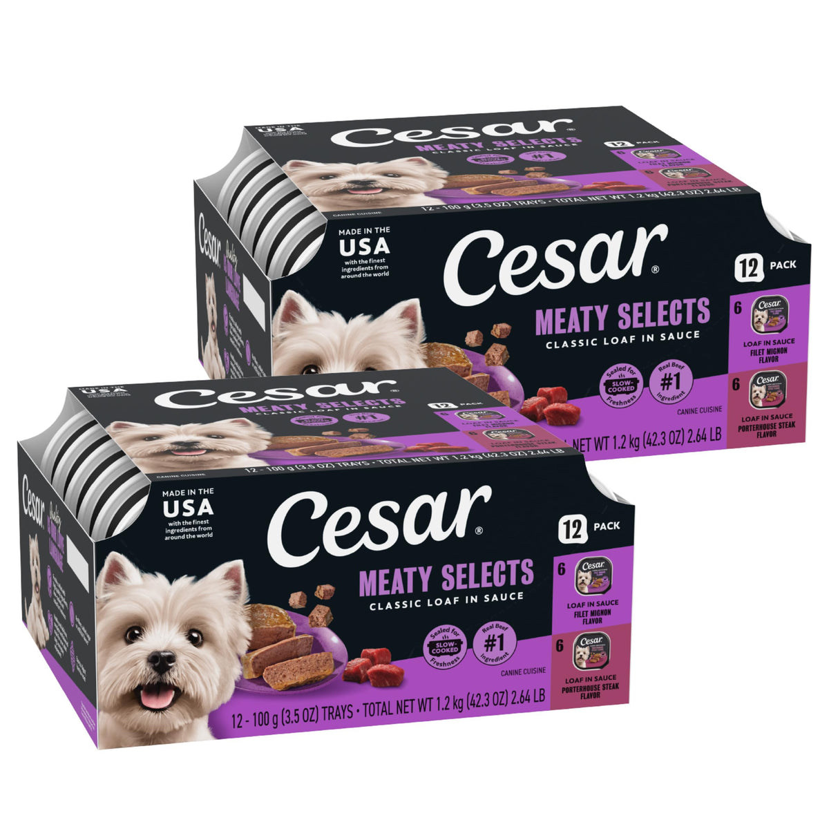 Cesar Wet Dog Food Classic Loaf in Sauce Grilled Chicken, Filet Mignon, Porterhouse Steak, Beef, Chicken & Liver and Turkey Variety Pack 3.5 oz. Easy Peel Trays (36 Count, Pack of 1)