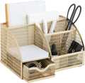 BLU MONACO | Gold Desk Organizer with Drawer | Metal Desktop Caddy with Six Compartments for Office Supplies | Stylish Desk Organizers and Accessories for Home or Office