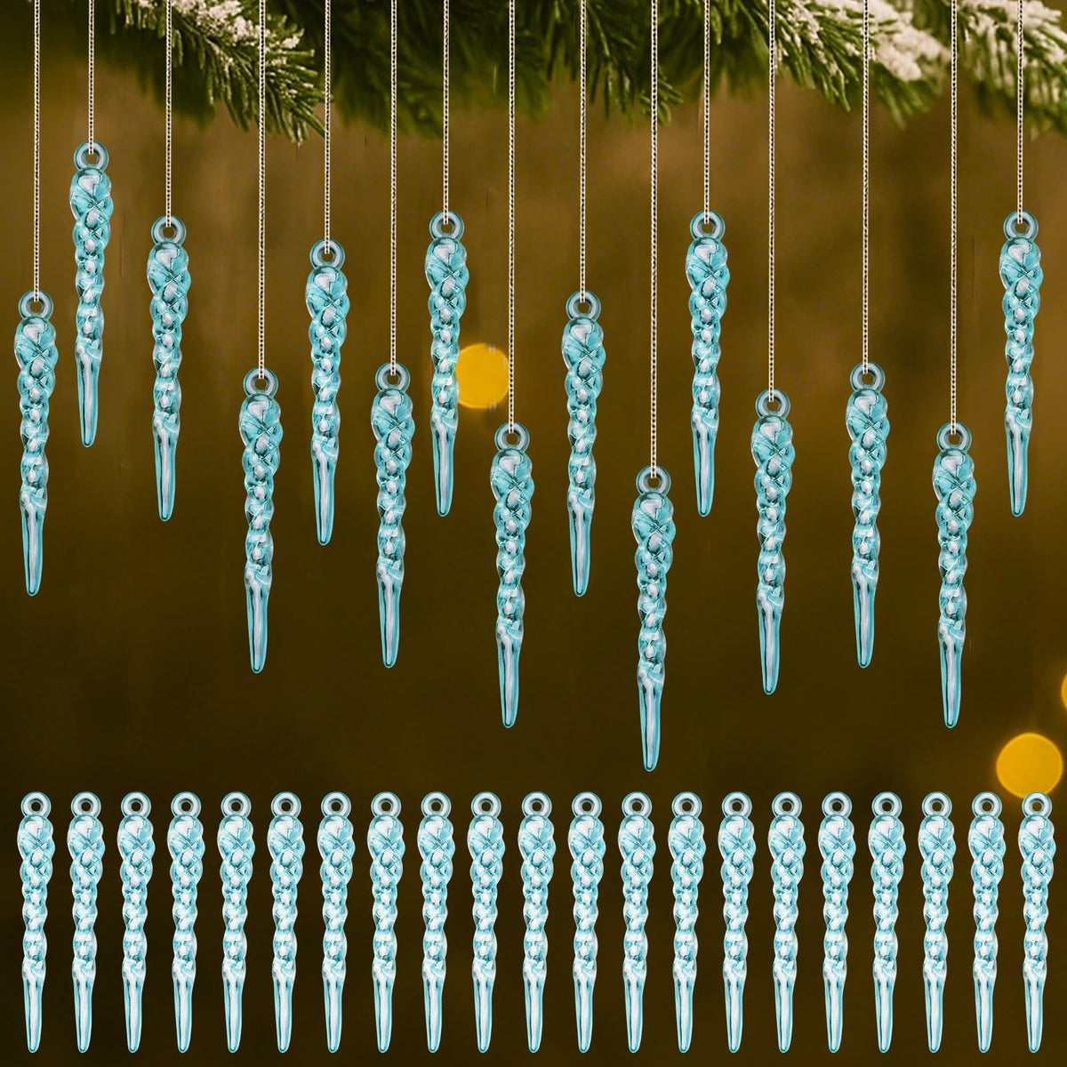 Cinnvoice 36 Pcs Iridescent Christmas Icicle Ornaments for Christmas Decor