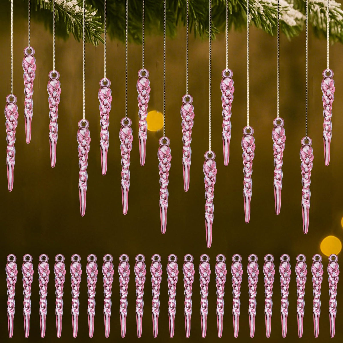 Cinnvoice 36 Pcs Iridescent Christmas Icicle Ornaments for Christmas Decor