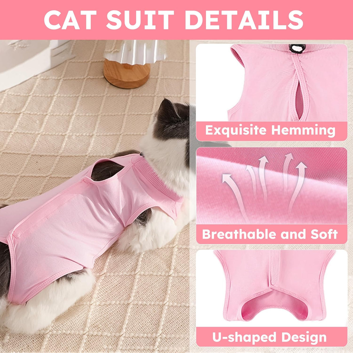 Hpetppy Cat Recovery Suit for Spay Abdominal Wounds, Kitten Onesie Bodysuit for Cats After Surgery, Cat Surgery Recovery Suit Female Cone of Shame Alternative for Cats Anti Licking (Pink,M)