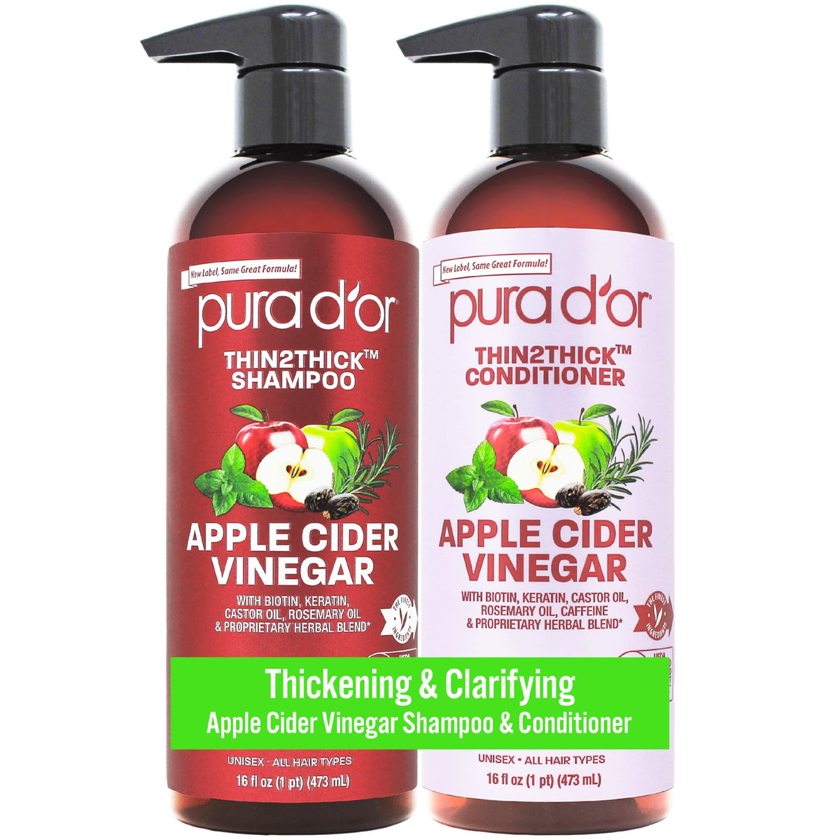 PURA D'OR Anti-Thinning Biotin Shampoo & Hair Regrowth Conditioner, CLINICALLY TESTED Effective Results, Thickening Herbal Blend For Women & Men, Original Gold Label Set, Natural Earthy Scent, 16oz x2