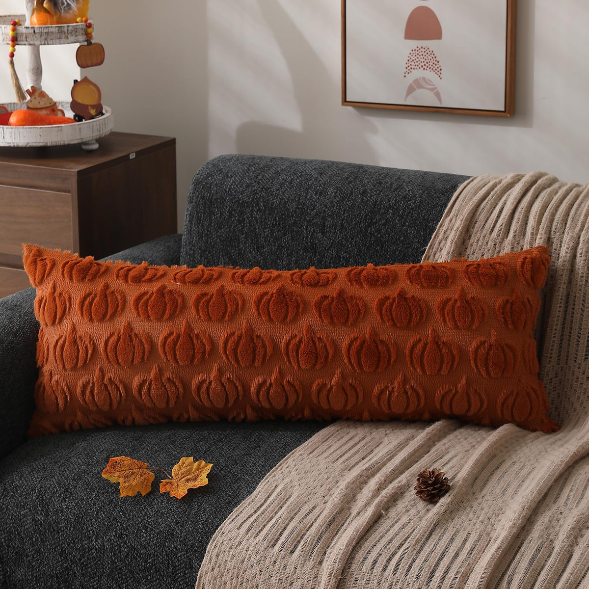DFXSZ Fall Pillow Covers 18x18 2Pcs Rust Pumpkin Fall Decorations for Home | Fall decor Set of 2 Throw Pillow Cases Soft Plush Faux Fur Wool Couch Cushion for Chair Sofa Bedroom Living Room Home Decor