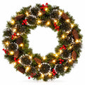 36in Large Pre-Lit Christmas Wreath with Bow, Artificial Greenery