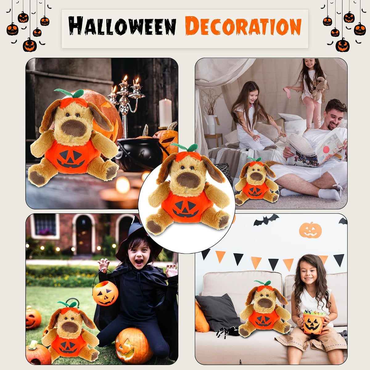 Plush Halloween Dog with Pumpkin - Soft Toy, Home Decor - Gifts for Kids & Toddler Baby - 9 Inches (Halloween Dog)