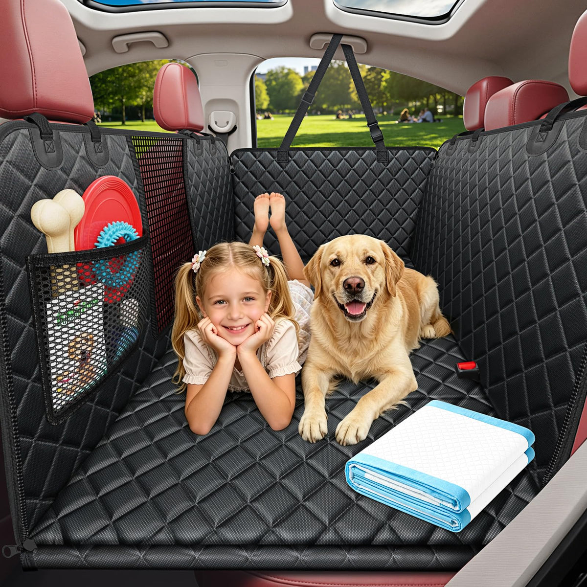 URPOWER Hard Bottom Dog Car Seat Cover for Pets 100% Waterproof Seat Cover Hammock 600D Heavy Duty Scratch Proof Nonslip Durable Back Seat Covers for Cars Trucks and SUVs